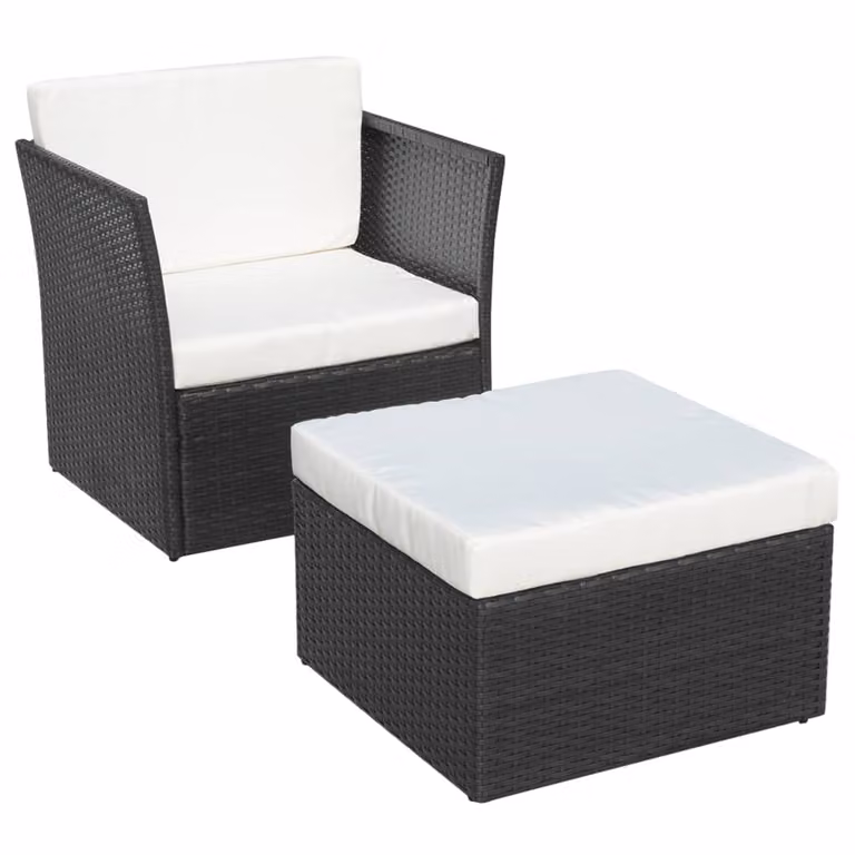 vidaXL Poltrona da giardino con poggiapiedi in Poly Rattan Nero