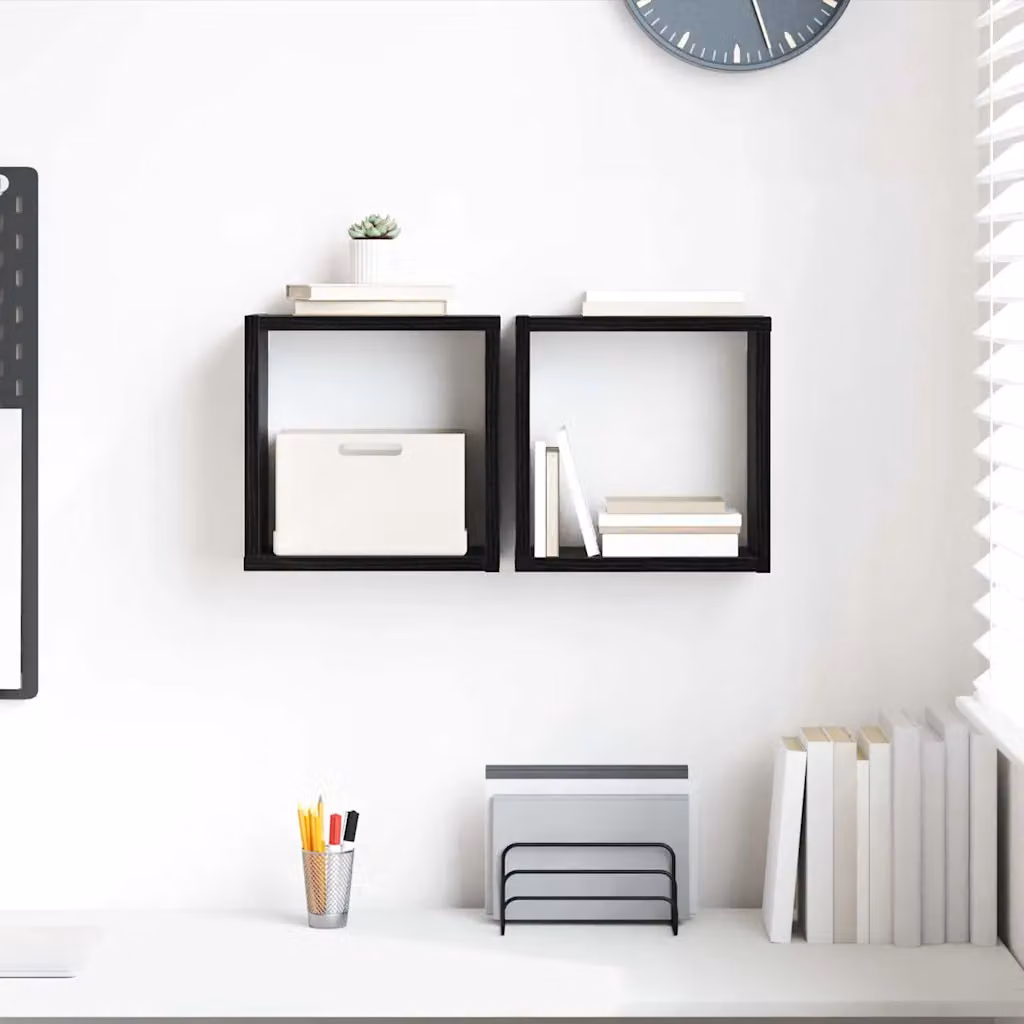 Set di 2 scaffali da parete moderni vidaXL in legno MDF nero opaco