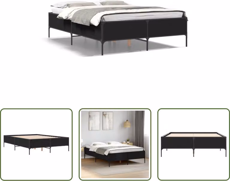 The Living Store Struttura letto nera 140x200 cm in legno e metallo