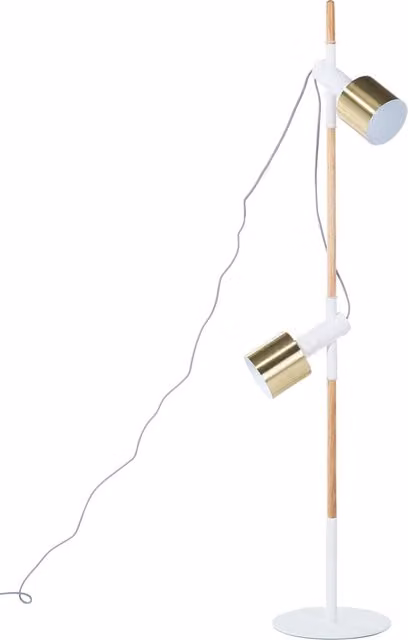 Lampada da terra BELIANI bianca e oro con faretti rotondi orientabili in metallo e legno, Altezza: 125 cm – 1