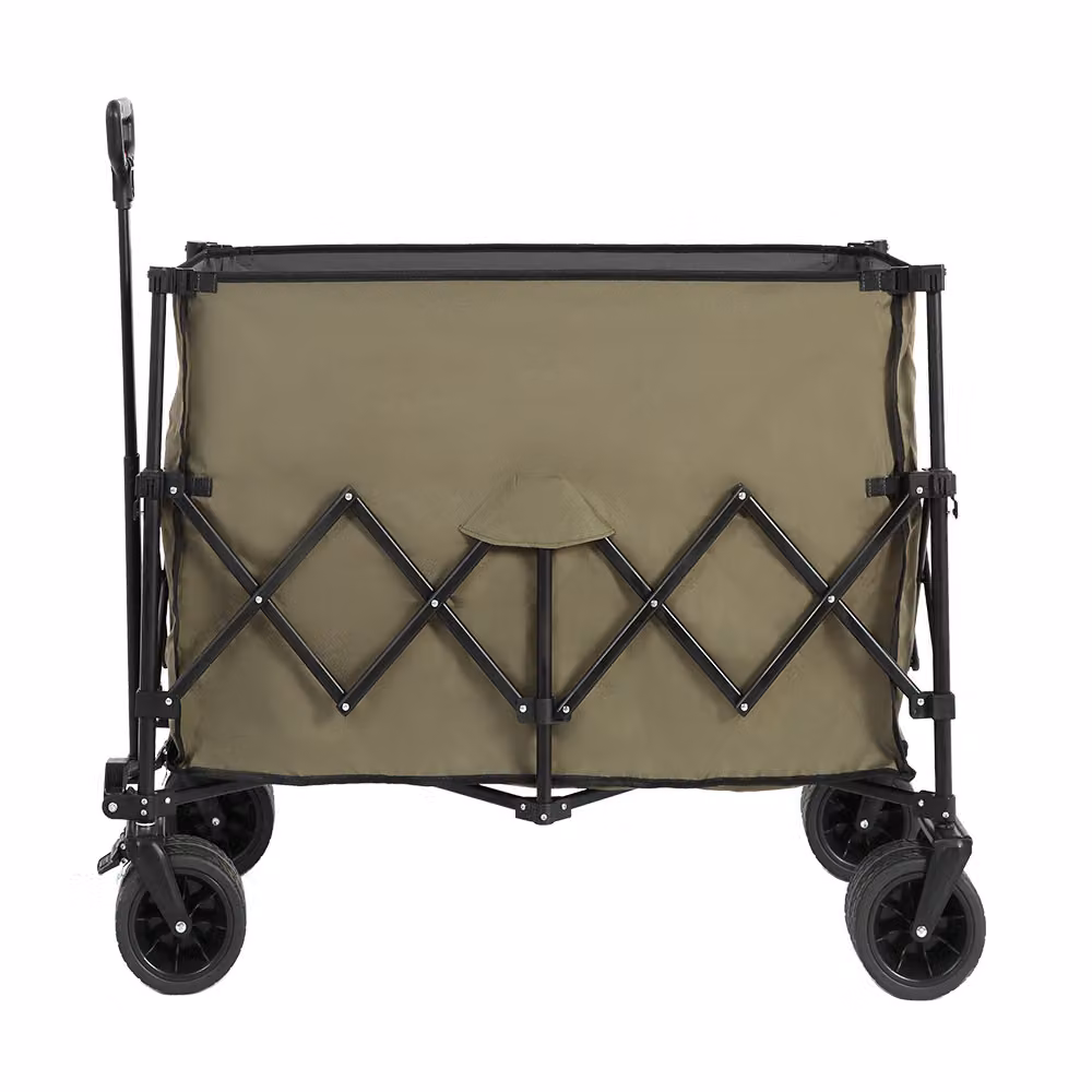 Carrello a mano AIORBER, 300L, pieghevole, con ruote grandi, carico massimo 220 lbs, carrello per attrezzature, con portabicchieri, per campeggio, spiaggia, 109x53x83cm, verde militare