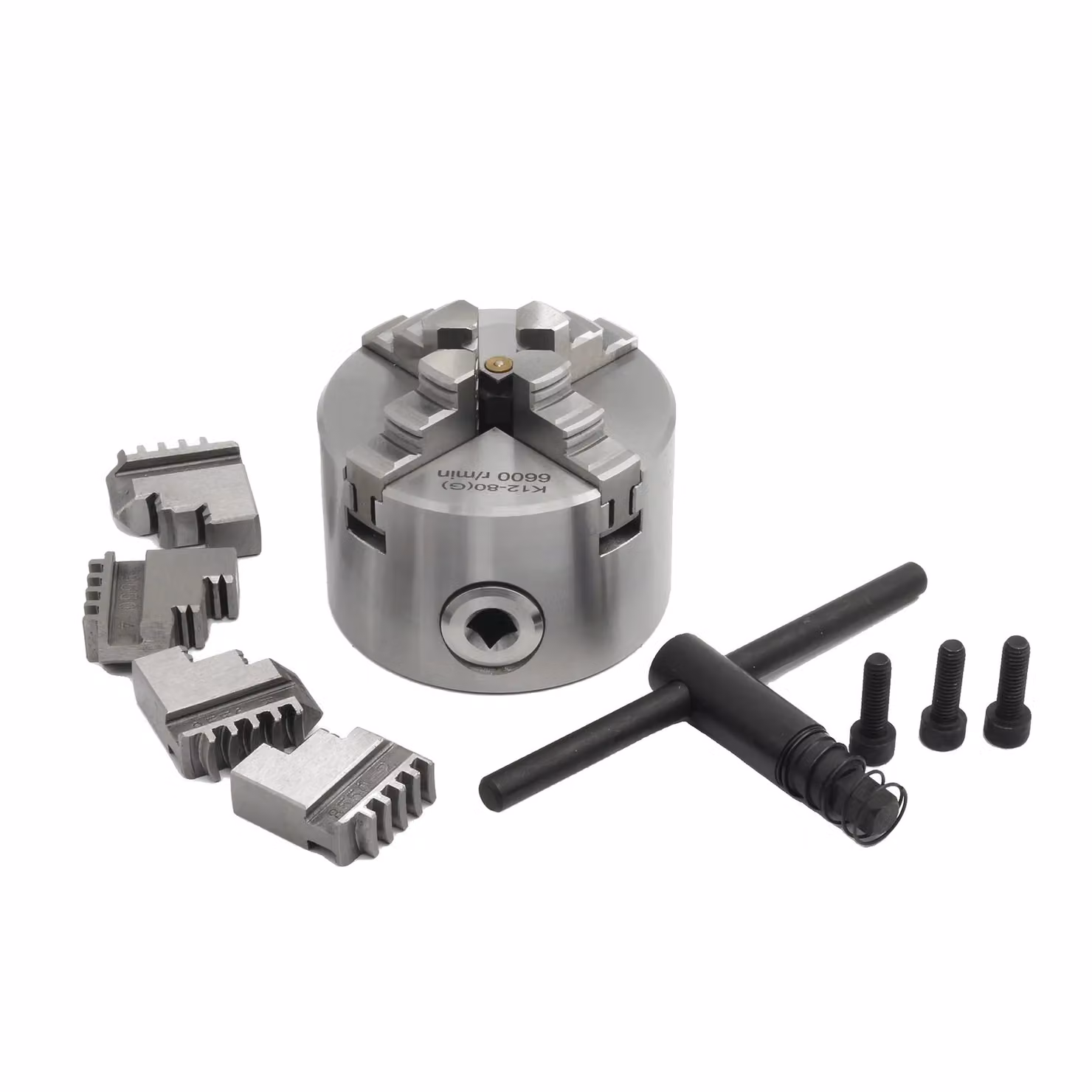 mandrino per tornio CNC a 4 mandrini, campo di serraggio di precisione 2-30 mm, velocità massima 3500 giri/min, 4 ganasce K12-80mm