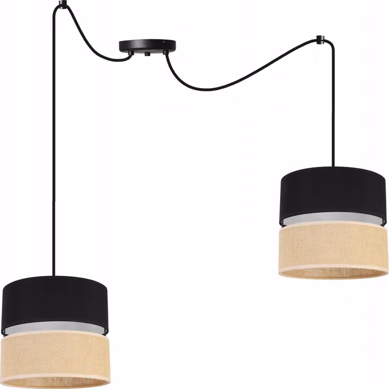 Light-Home Juta Spider lampada a sospensione - Metallo con paralume in tessuto - E27 - Spider 2 luci 20 cm - Base nera e juta e nero