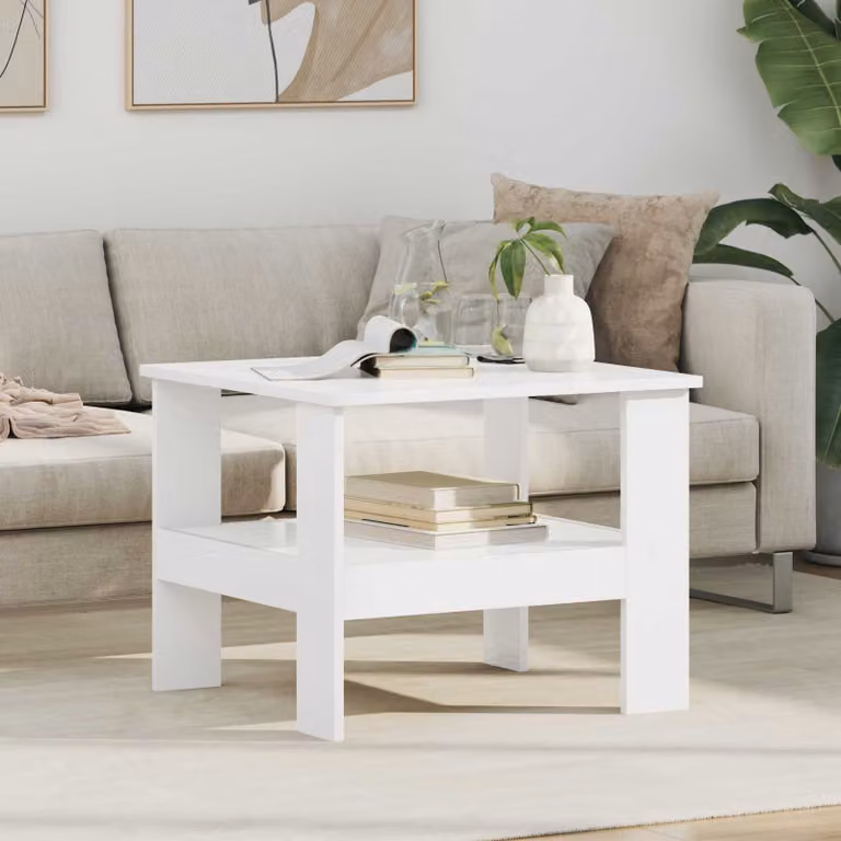 vidaXL Tavolino da salotto moderno in legno MDF bianco L: 57 cm, P: 55 cm, H: 45 cm