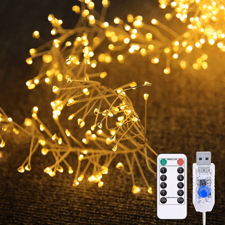 Catena luminosa a LED, 100 LED, 8 modalità, filo di rame, luce bianco caldo, 3 metri