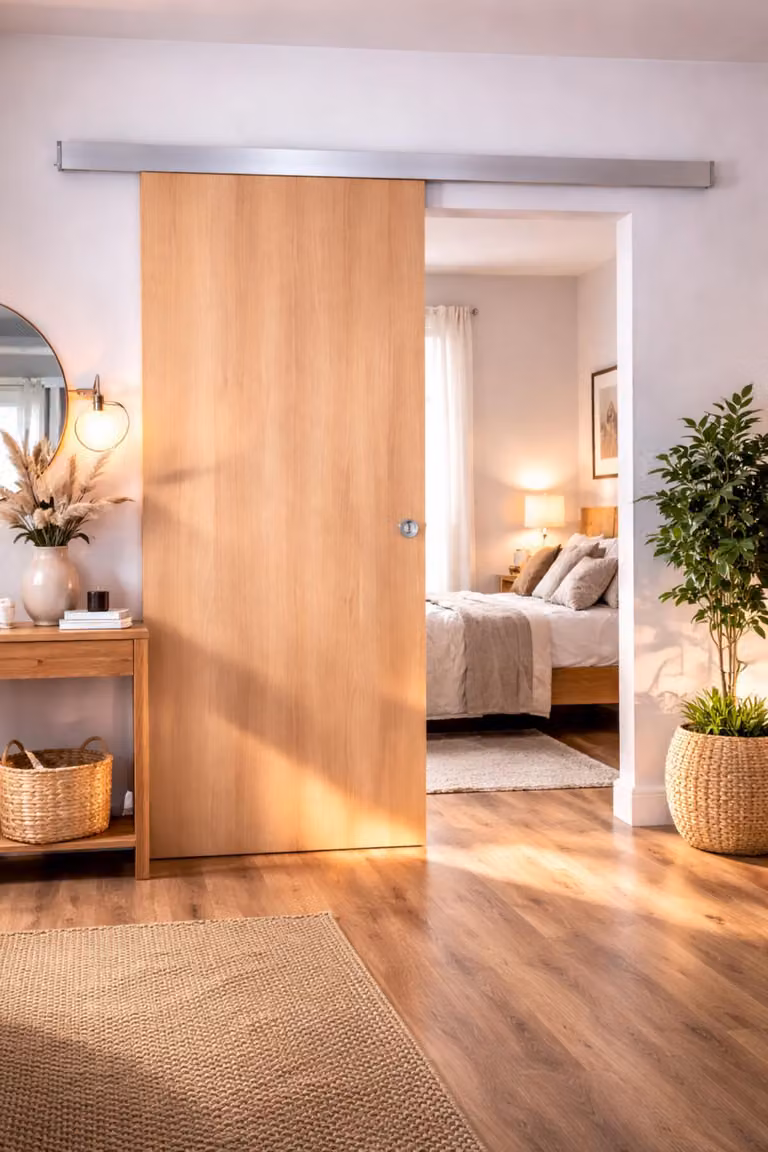 Porta scorrevole in quercia miele H204 x L83 cm, binario in alluminio, gusci Gd Menuserie