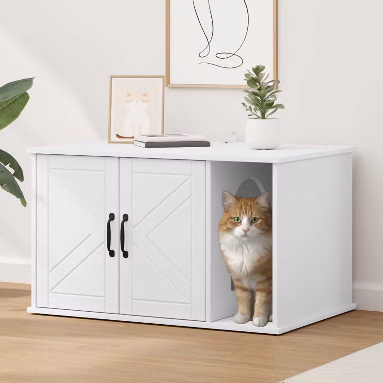 Casa per gatti vidaXL in legno ingegnerizzato bianco, L: 85 cm, P: 55 cm, H: 50,5 cm