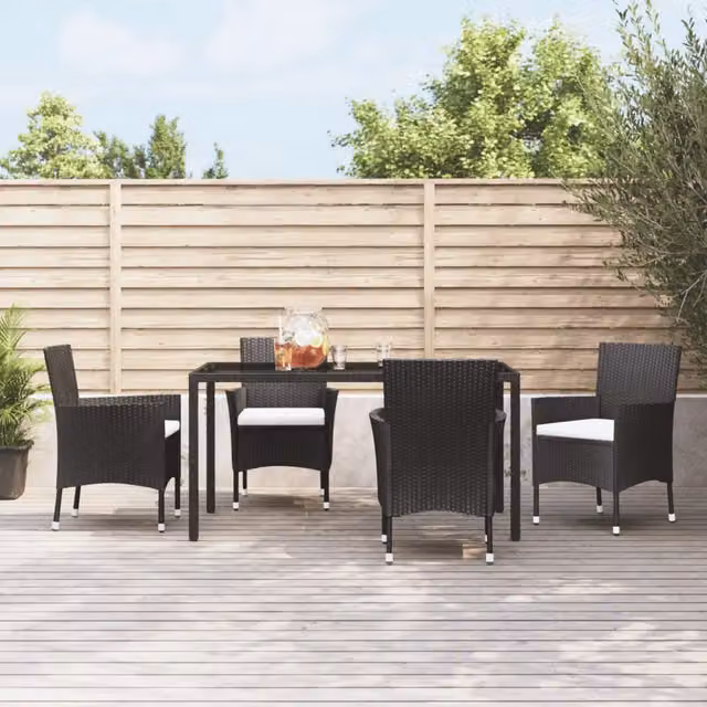 Set di 4 sedie da giardino con cuscini vidaXL in polyrattan nero con braccioli – 1