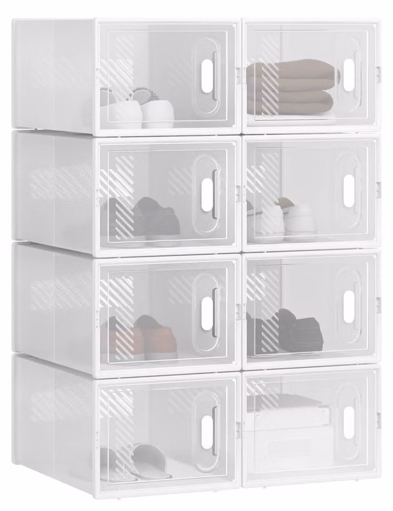 Scatola per scarpe trasparente - Pieghevole - Impilabile - 25 x 19 x 35 cm - Set da 8