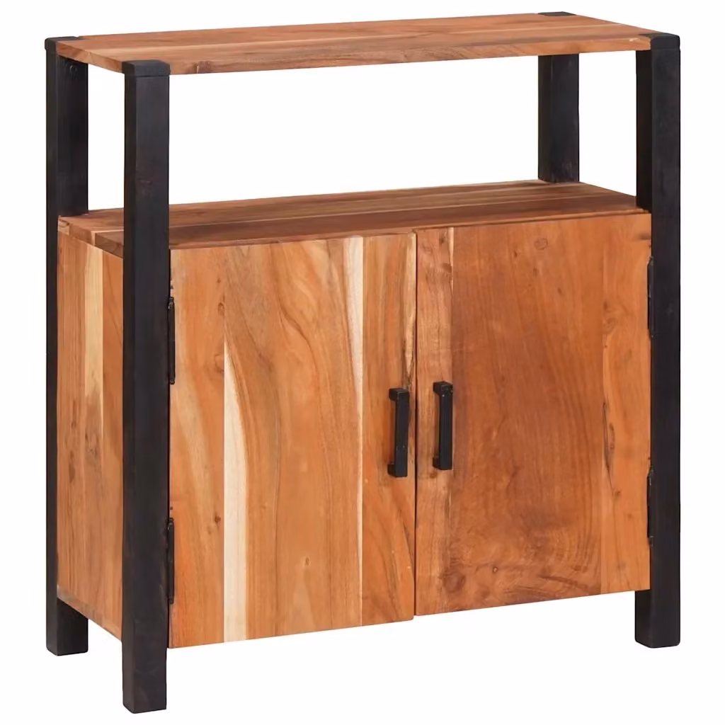 Credenza moderna in legno di acacia massello vidaXL colore marrone e nero L: 70 cm, P: 30 cm, H: 75 cm – 2