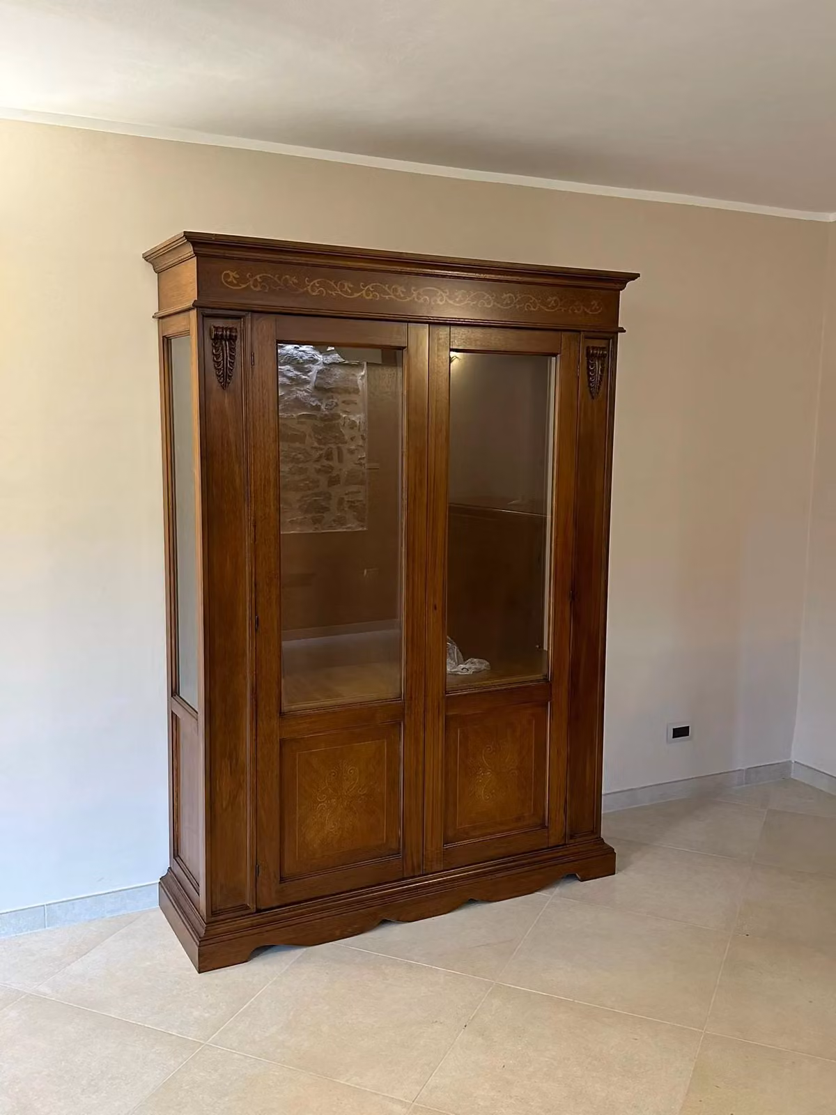 Vetrina in legno stile arte povera con 2 ante in vetro Mobili 2G marrone L 155 cm x P 48 cm x H 210 cm – 4