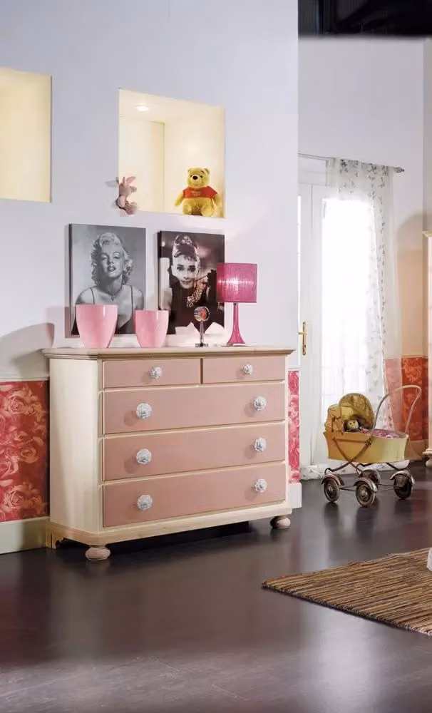 Comò con 5 cassetti in legno di abete Mobili 2G rosa e miele L/P/H: 118 x 52 x 99 cm – 2