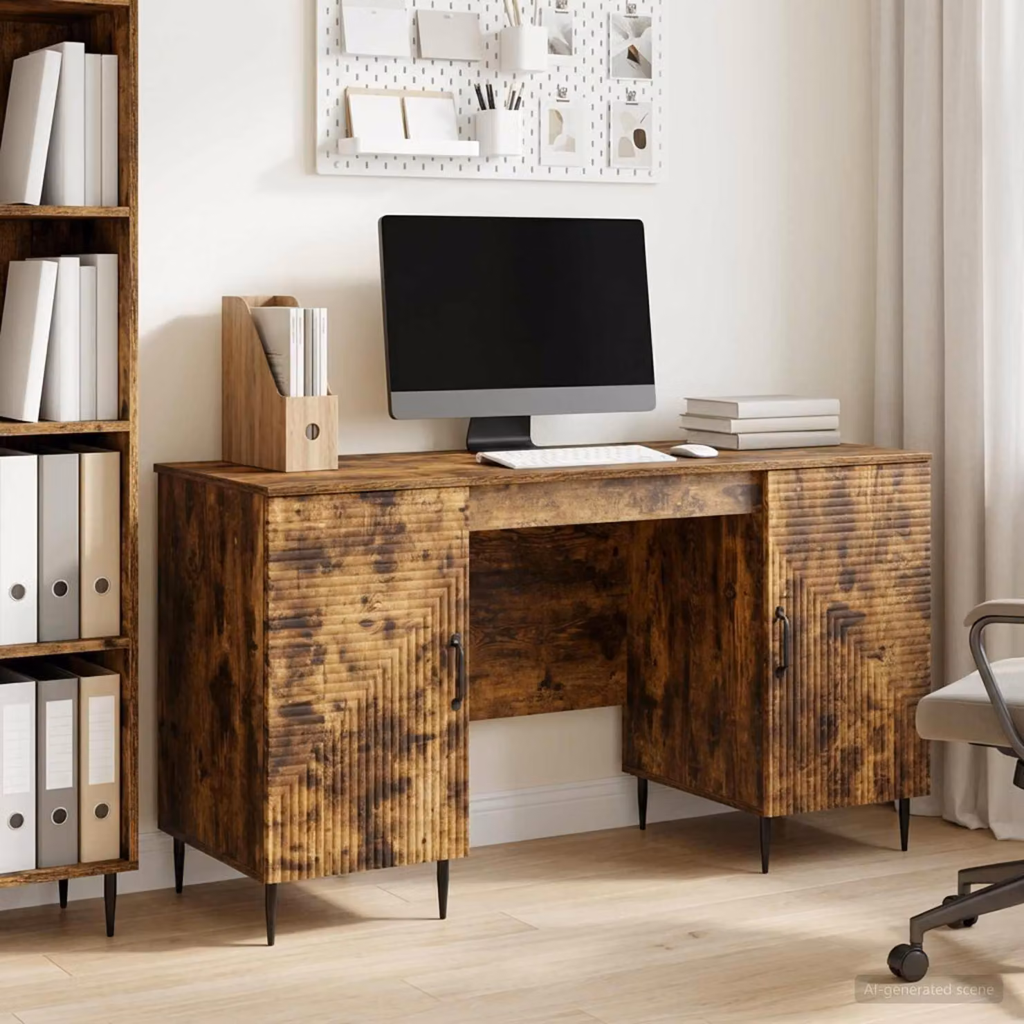 Maison Exclusive - Scrivania in legno impiallacciato noce, dimensioni 142,5 x 50 x 75 cm