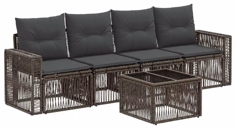 Set Divano da Giardino 5 pcs Grigio e Grigio Scuro polyrattan