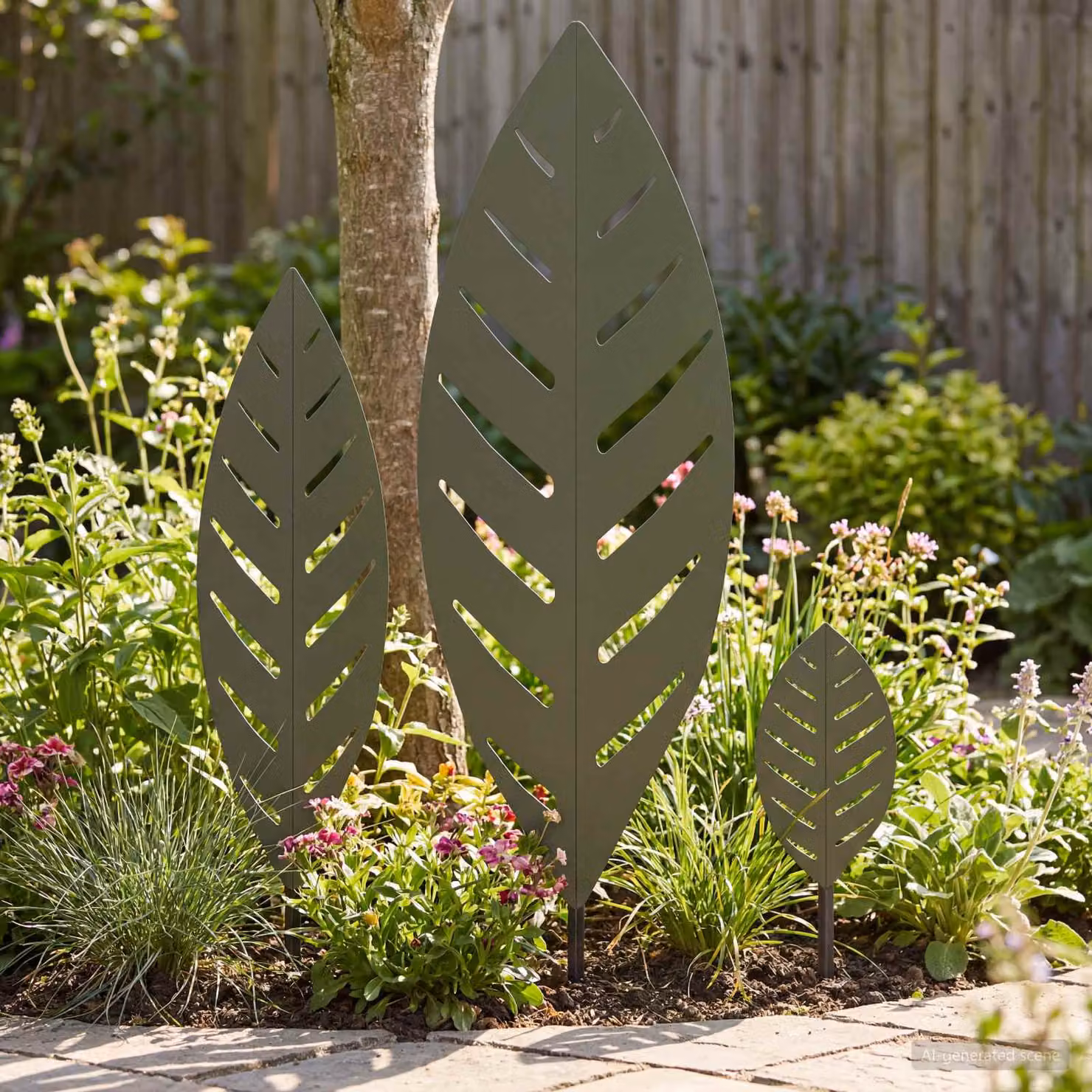 Set di 3 pali da giardino vidaXL in acciaio verde oliva, L/P/H: 116,5 x 35 x 3 cm