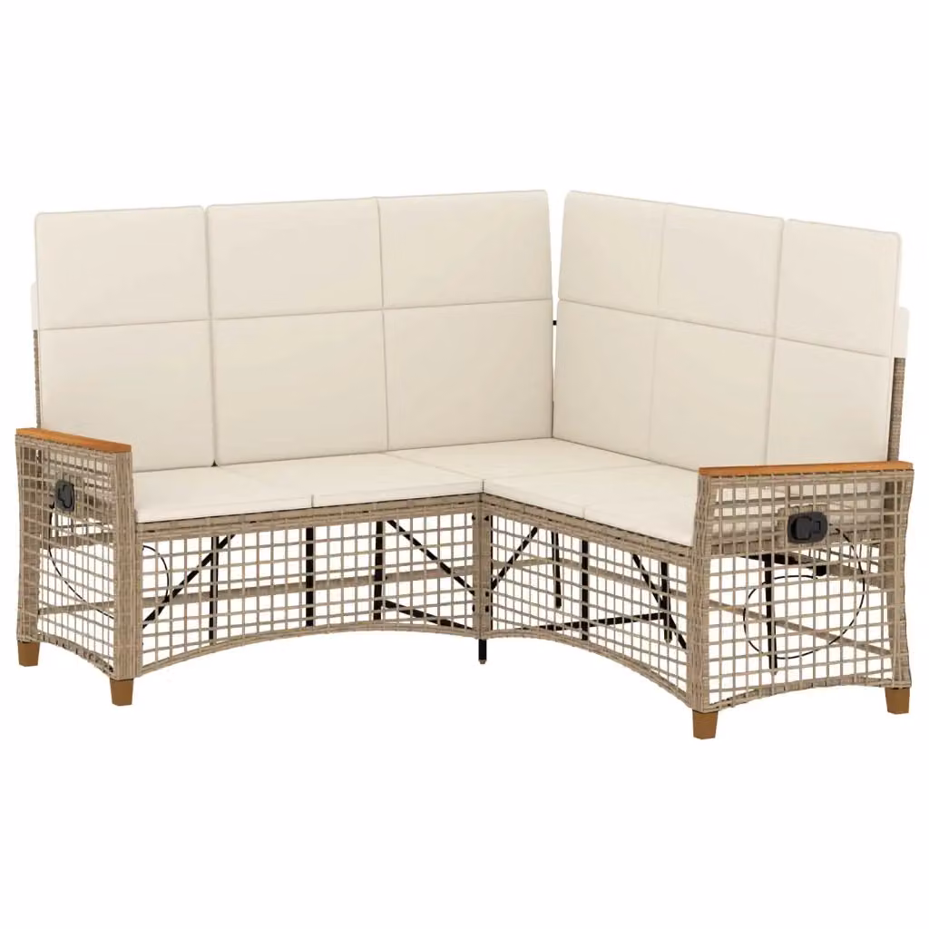 Set di divani da giardino vidaXL a forma di U con 5 posti, colore beige e bianco, struttura in metallo e cuscini inclusi – 2