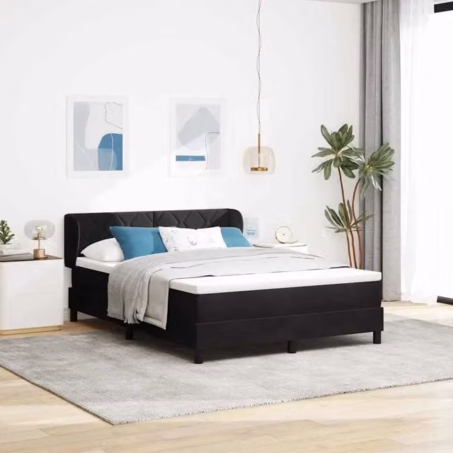 Letto a molle moderno vidaXL con testiera in velluto nero L/P/H: 140 x 190 x 88 cm