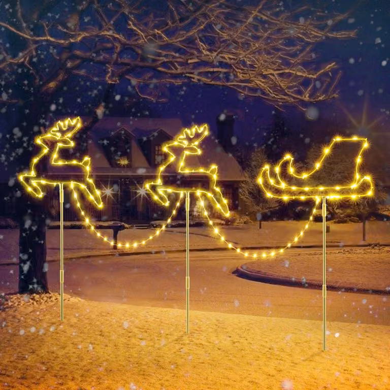 Illuminazione natalizia a LED, 129 luci, decorazione a forma di slitta trainata da renne, luce bianco caldo e RGB, grado di protezione IP65