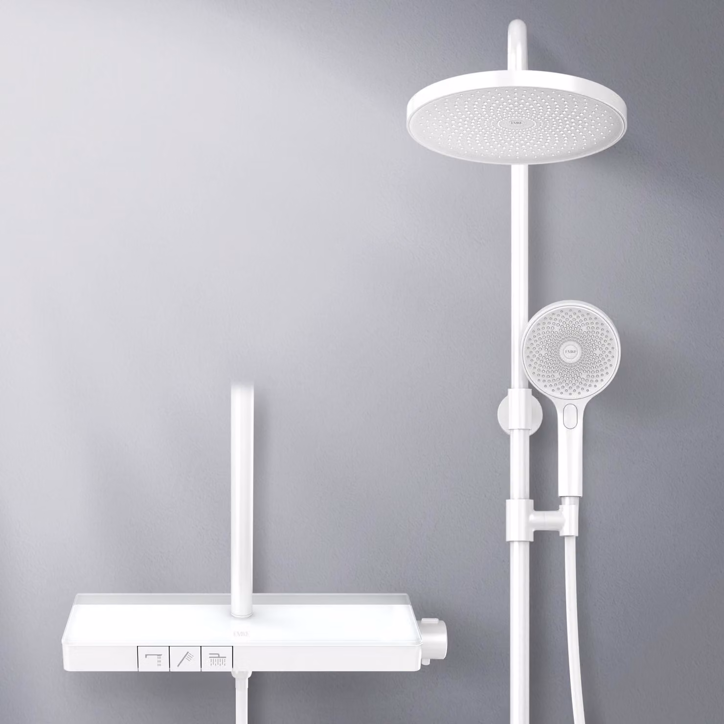 Sistema doccia EMKE con termostato 38℃ - set di rubinetteria per doccia in acciaio inox, doccetta a 3 getti, pannello doccia, doccia a pioggia, rubinetteria per vasca e doccia, bianco F22