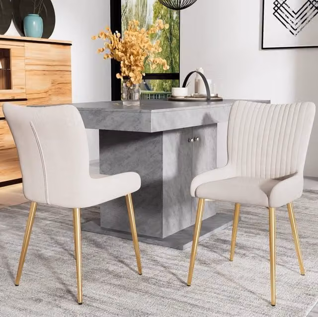 Set di 6 sedie da pranzo con supporto lombare in velluto beige e oro