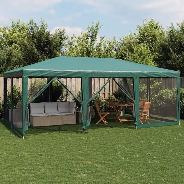 Tenda per feste vidaXL verde con 10 pareti laterali in rete L: 6 m, P: 4 m, H: 2,8 m