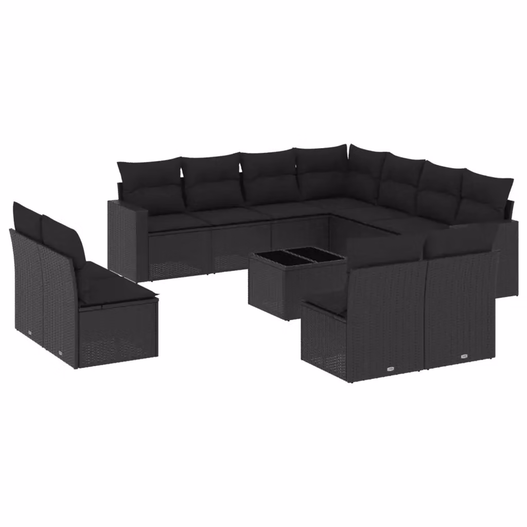 vidaXL Set Divani da Giardino 12 pz in Polyrattan Nero con Cuscini e Tavolino da Esterno – 2