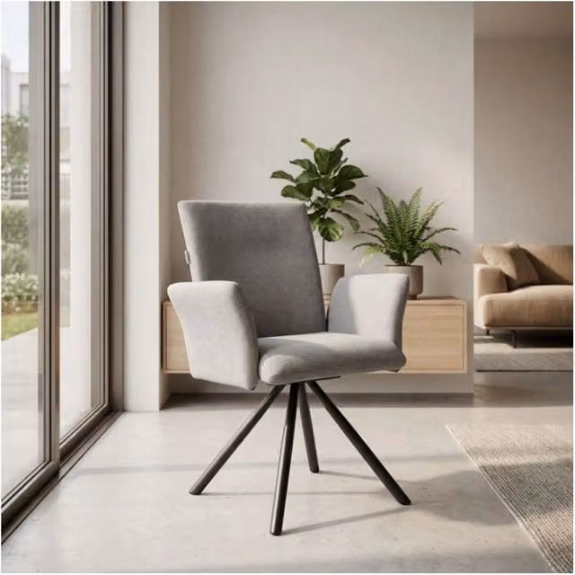Set 2 Sedia girevole con braccioli Mosaic in tessuto grigio e gambe in metallo nero
