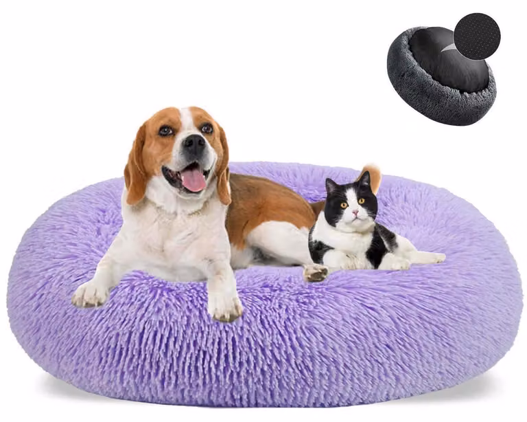 Cuccia per cani a forma di ciambella, in peluche, lavabile, diametro 60 cm, color lilla