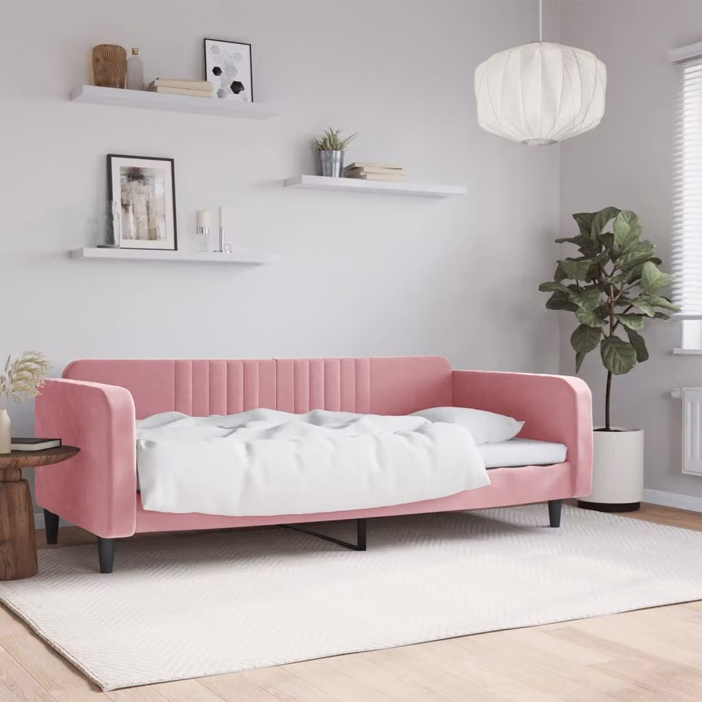 Letto da giorno vidaXL in velluto rosa con struttura in legno e metallo L/P/H: 200 x 100 x 75 cm