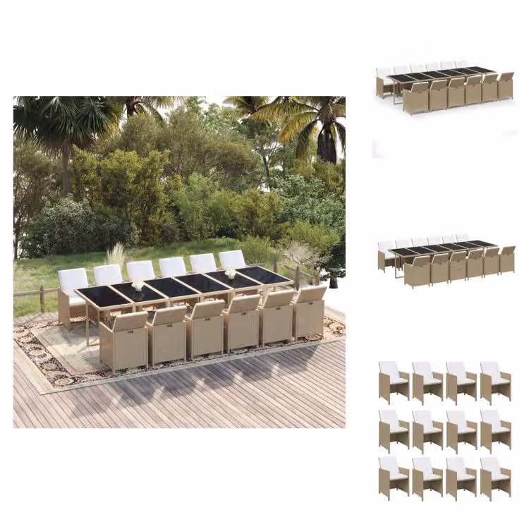 vidaXL Set da pranzo da giardino 13 pezzi con cuscini in polyrattan beige -  Set di mobili da giardino