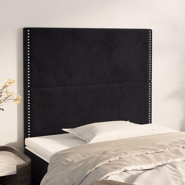 Testiera per letto vidaXL in velluto nero con pannello imbottito, L: 90 cm, P: 5 cm, H: 118-128 cm