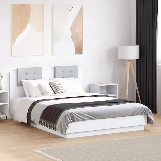 Giroletto con Testiera-Struttura Letto con testiera Bianco 135x190 cm in Legno Multistrato 452673