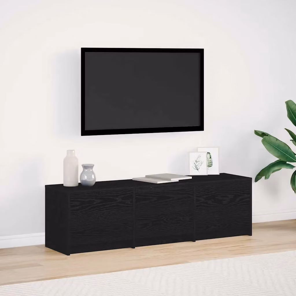 Mobile TV moderno con strisce LED integrate in Rovere e Nero, L 140 x P 34 x H 40 cm – 2