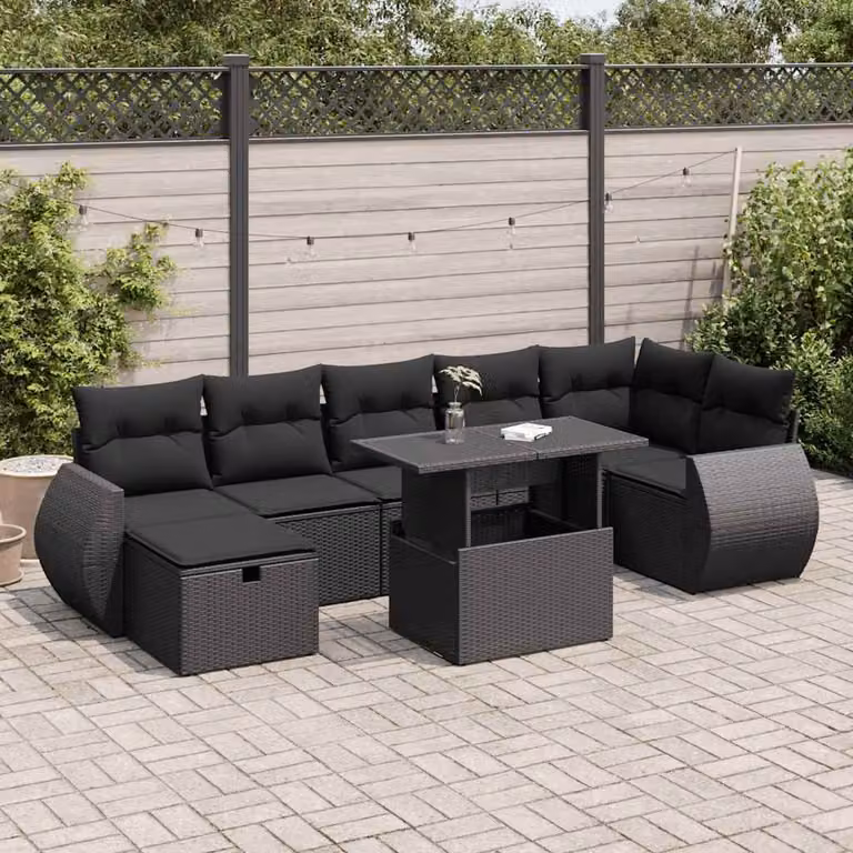 Maison Exclusive - Set da giardino 8 pezzi con cuscini in polyrattan nero