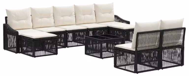 Set Divano da Giardino 10 pcs Nero polyrattan