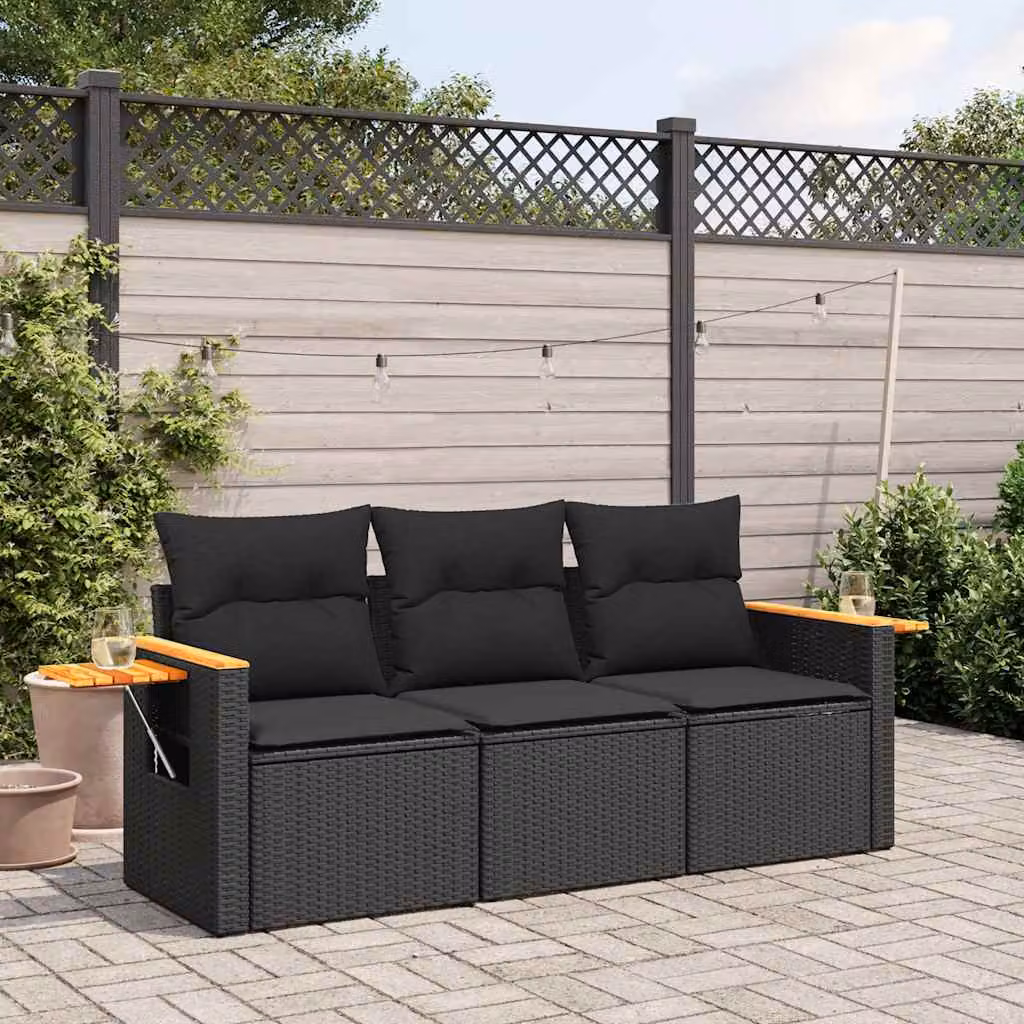 Set Divani da Giardino vidaXL in Polyrattan Nero con Cuscini e Tavolino da Esterno – 1
