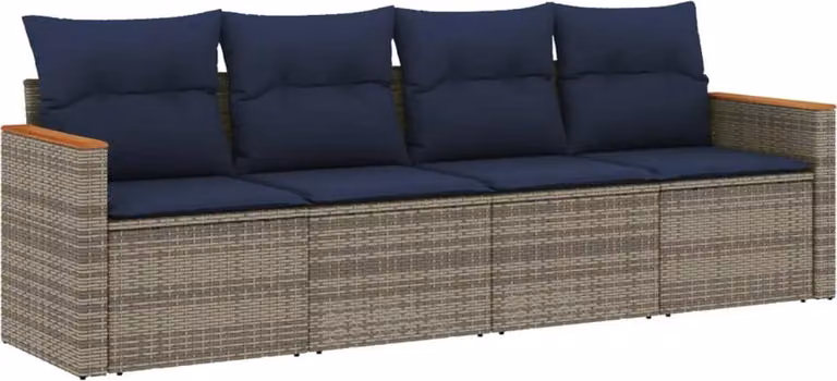 Set Divani da Giardino 4 pz con Cuscini Grigio in Polyrattan