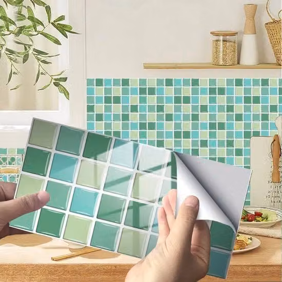 Sticker Mosaico Matcha Verde | Vinile Idrorepellente Decorazione Autoadesiva per Parete