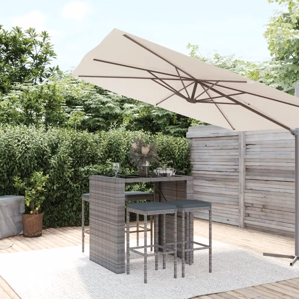 The Living Store Set bar da giardino 5 pezzi con cuscini in poly rattan grigio