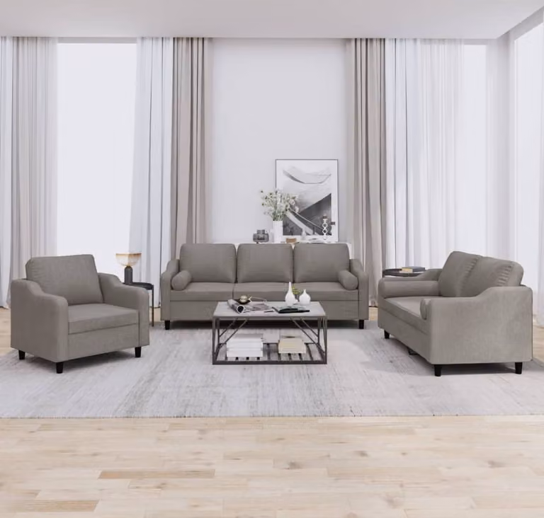 Maison Exclusive - Set divano a 3 pezzi con cuscini in tessuto color taupe