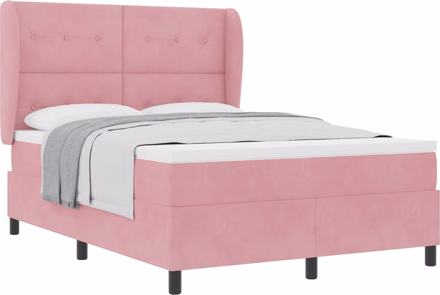 Letto a molle con materasso Rosa 190 x 140 cm Velluto