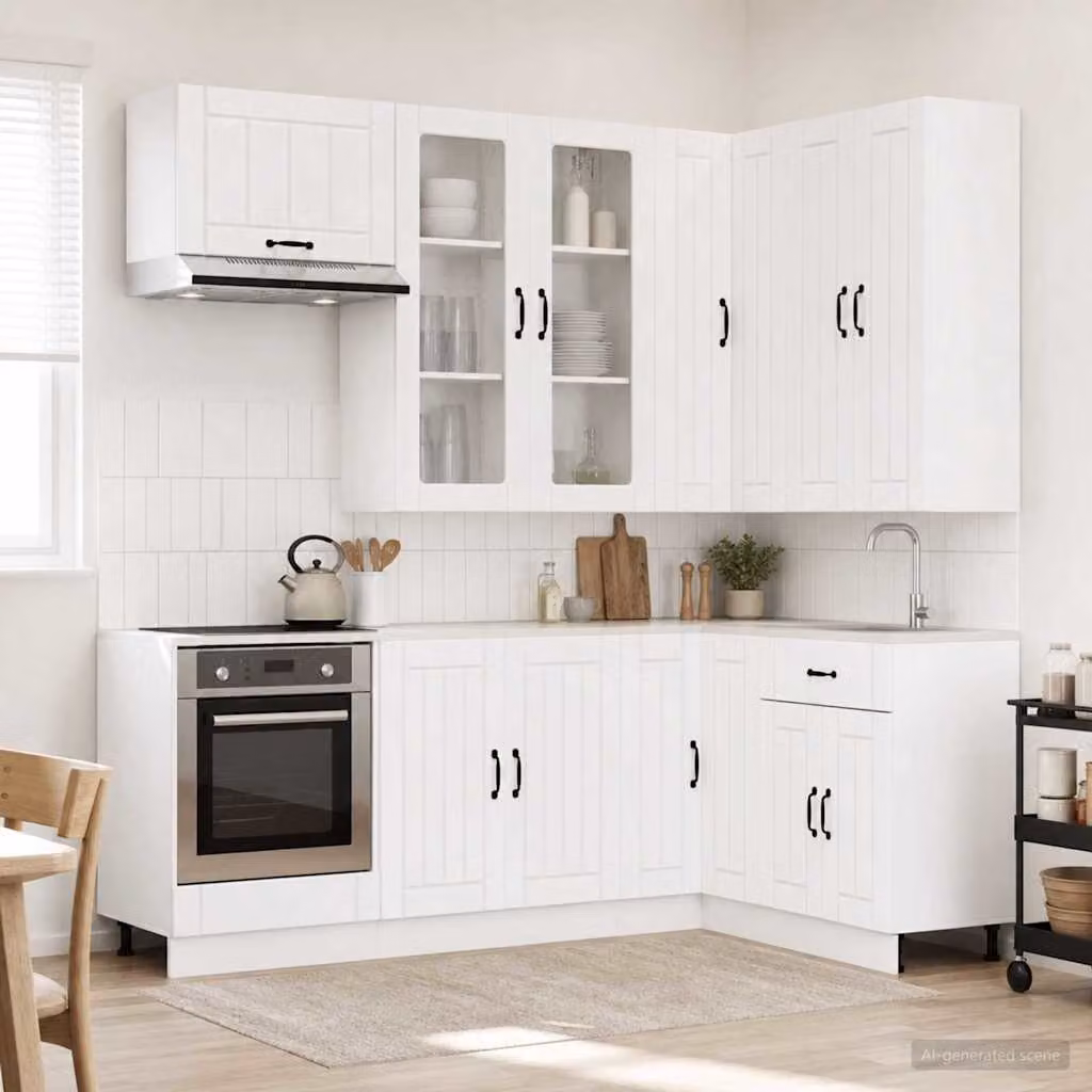 vidaXL Unità Cucina LUCCA Moderna 8 Pezzi Bianco con Ante in Vetro e MDF