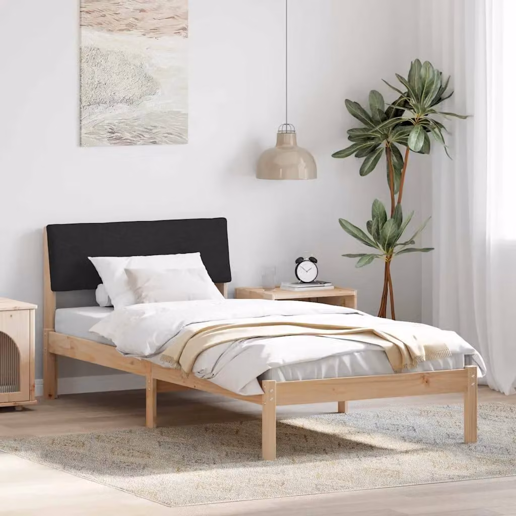 Struttura del letto con testiera vidaXL in legno di pino moderno, marrone e nero, L 100 x P 200 cm