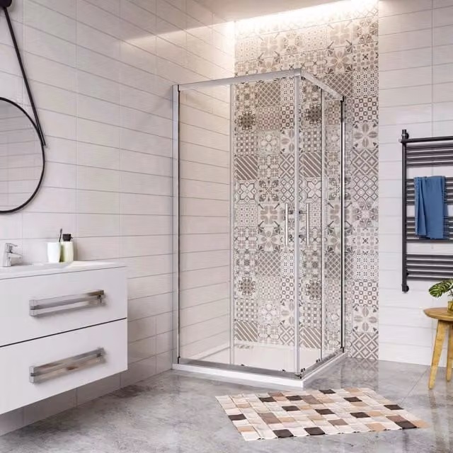 80x80x195 cm Box Doccia Angolare Doppie Porte Scorrevoli in Vetro 6mm Temperato Anticalcare Trasparente e Telaio Cromo Lucido