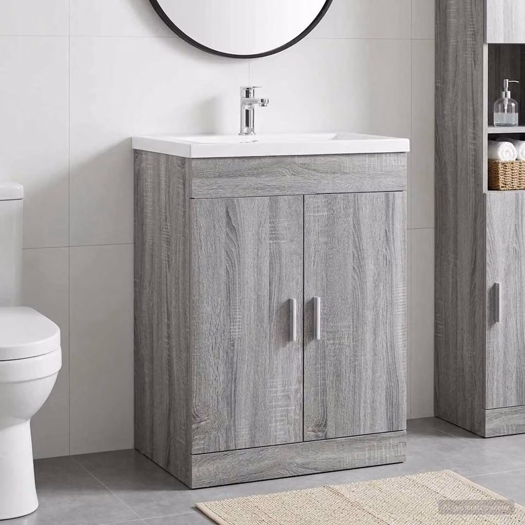 Mobiletto da Bagno Sotto Lavabo vidaXL Moderno in MDF Grigio L: 56 cm, P: 37,5 cm, H: 81 cm