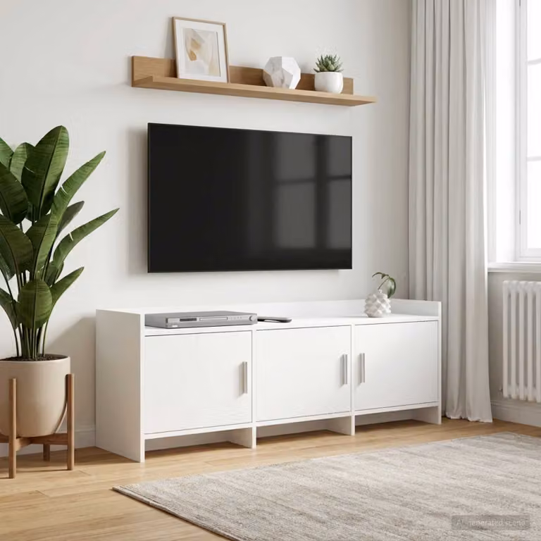 Supporto TV mobile vidaXL moderno in bianco e legno, L 130 x P 33 x H 47 cm