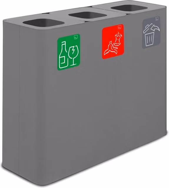 Pattumiera Sistema di Raccolta Rifiuti 90x30xh80 cm In Acciaio Verniciato 3 Scomparti Grigio