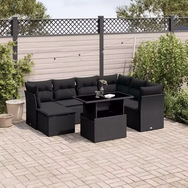 Set Divani da Giardino con Cuscini 8 pz Nero in Polyrattan 3266755