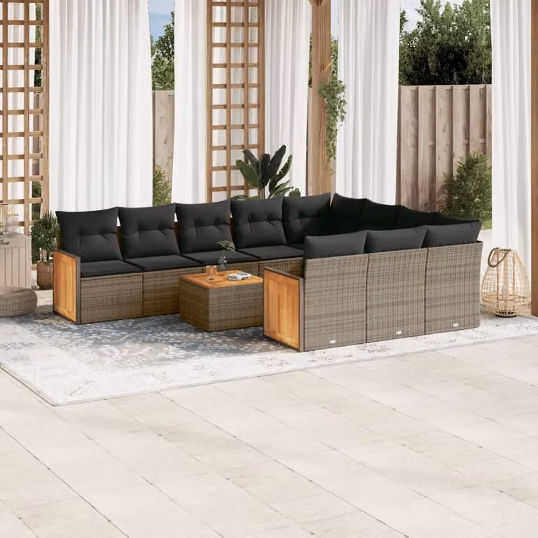 Maison Exclusive - Set da giardino 11 pezzi con cuscini Grigio Poly Rattan