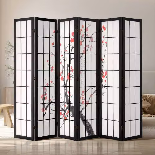 VEVOR Divisorio per Ambienti Pieghevole a 6 Pannelli in Legno MDF con Design Floreale, Separatore Decorativo Portatile per Casa e Ufficio, Multicolore, H: 170 cm, L: 242 cm, P: 18,5 cm